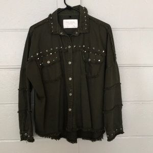 Zara studded green army jacket